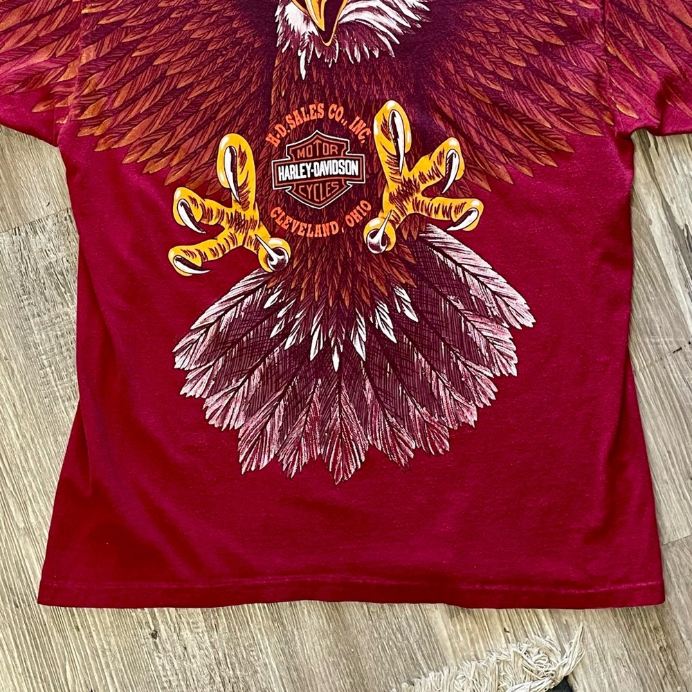 SOLD Vintage Harley Davidson Graphic T-Shirt 1993 Eagle All Over Print Maroon L - Picture 14 of 16